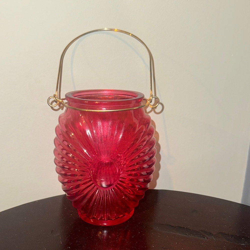 Vintage Color Glass Sunburst Votive with gold handle